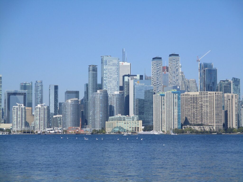 Stunning view of Toronto's skyline and waterfront, ideal for travel and architecture themes.